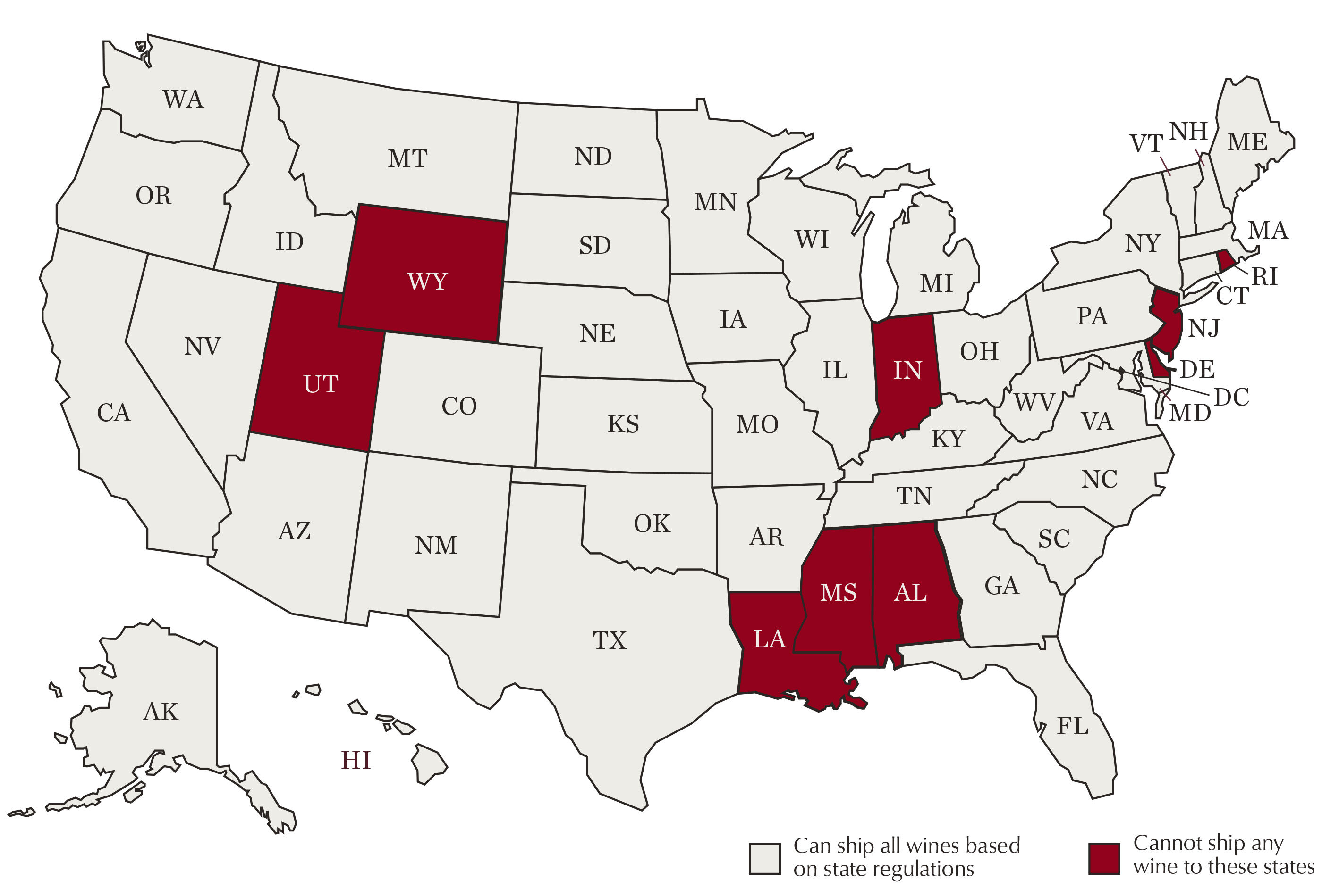 Kendall-Jackson Shipping Compliance Map of USA